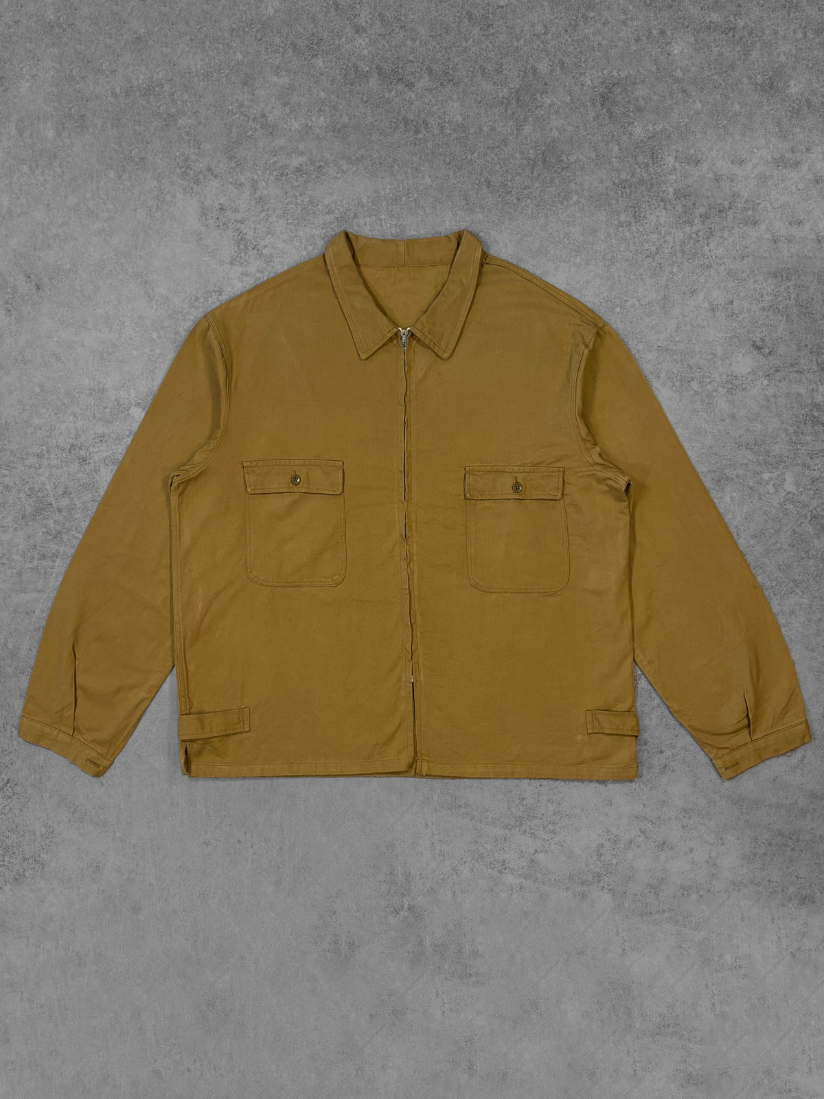 Vintage 1960s European Workwear Jacket – LAMPO Zip – Brown Cotton Twill