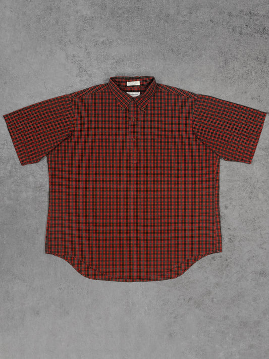 Vintage 1990s Huntington Red Tartan Check Short Sleeve Button Down Shirt - Made in USA
