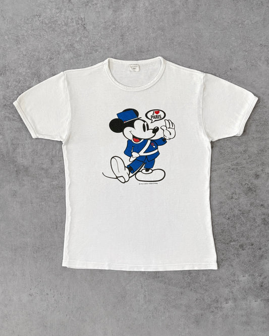 Vintage 1970s Disney Mickey Mouse Paris Graphic Ringer T-Shirt – Screen Print – Made in England