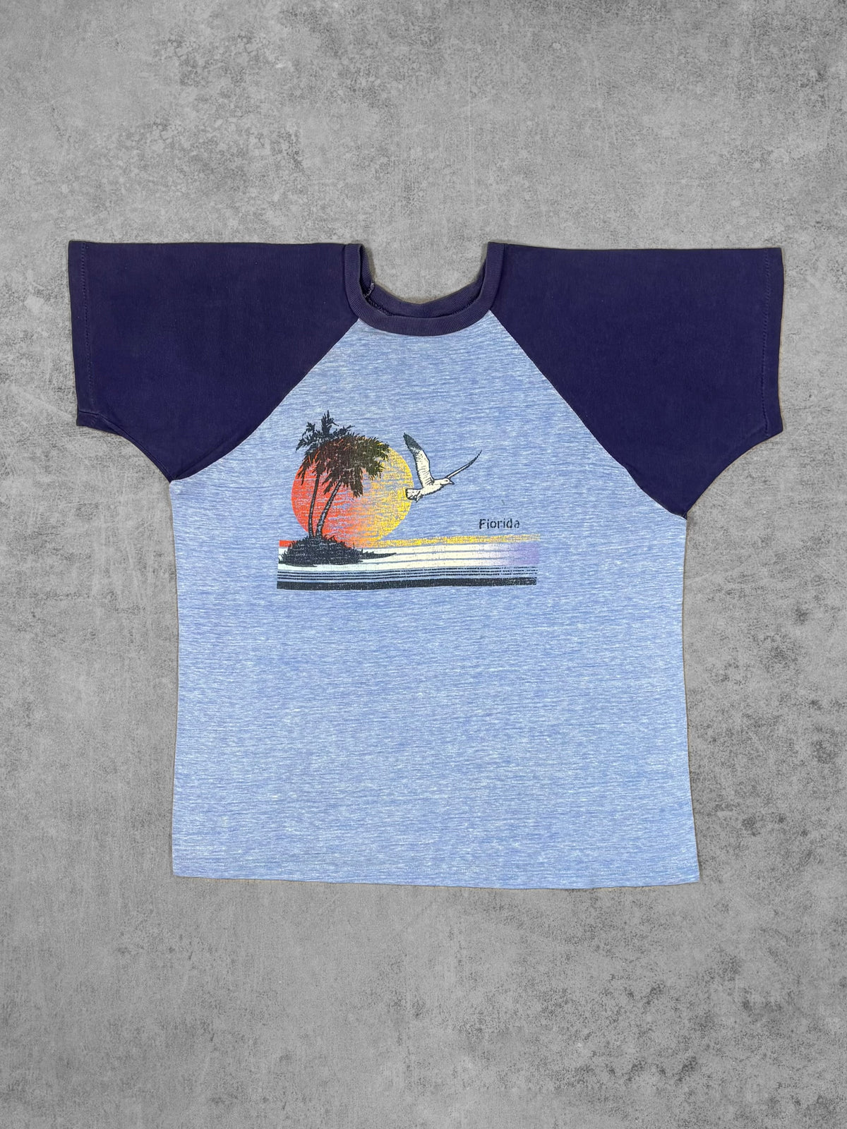Vintage 1980s Florida Sunset Raglan T-Shirt - Mayo Spruce - Single Stitch - Made in USA