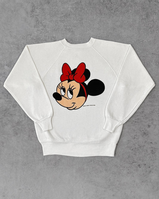 Vintage 1980s Minnie Mouse Disney Raglan Crewneck – Made in USA – Screen Print – Walt Disney Productions