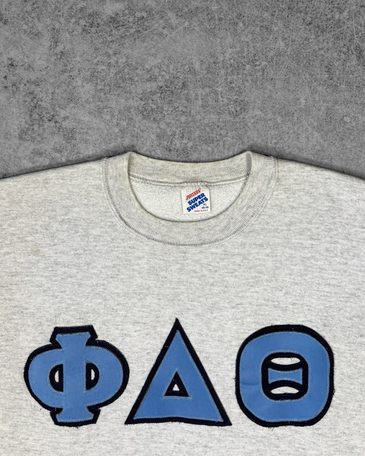 Vintage early 1990s Phi Delta Theta Jerzees Super Sweats crewneck, stitched twill Greek letters detail