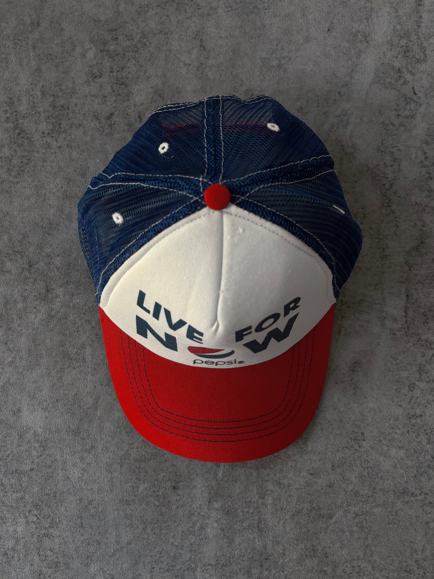 Retro Pepsi Trucker Cap – Live For Now – Red White Blue Mesh Hat – 2000s
