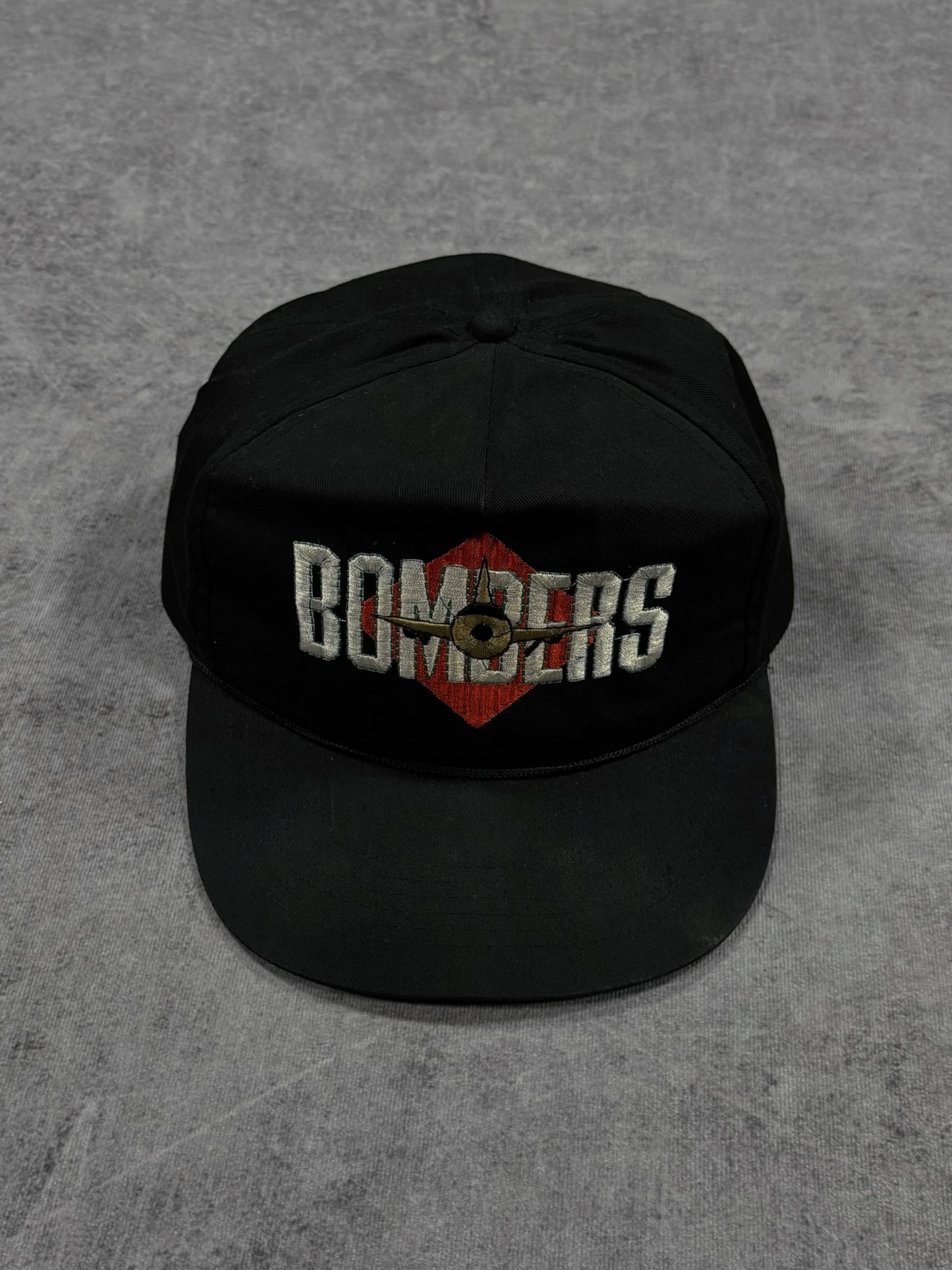 Vintage 1980s Bombers Airplane Logo Snapback Cap - Black Cotton Hat