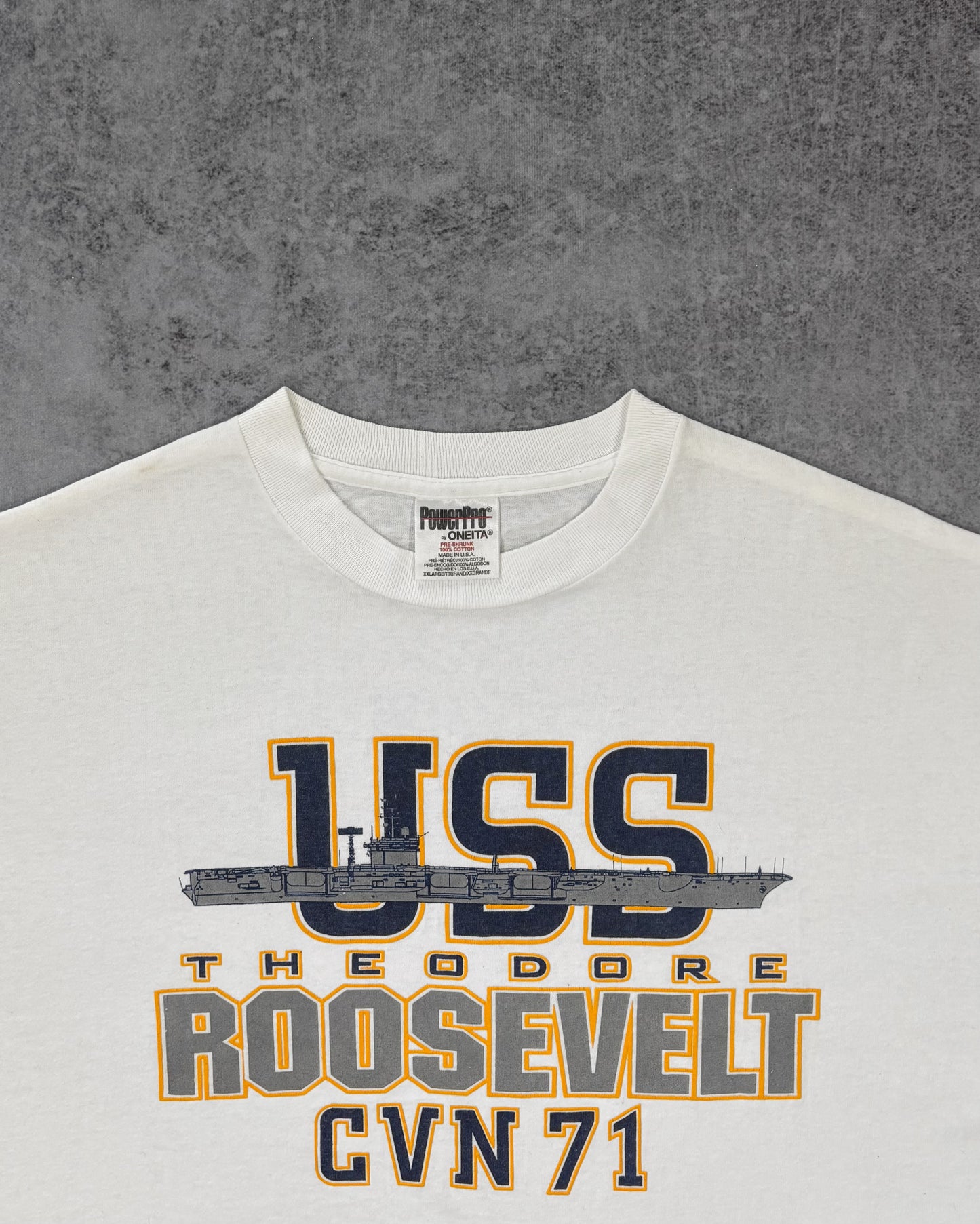 Vintage 1990s USS Theodore Roosevelt CVN-71 Navy Aircraft Carrier T-Shirt – Oneita Power Pro – Made USA
