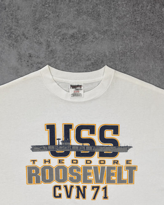 Vintage 1990s USS Theodore Roosevelt CVN-71 Navy Aircraft Carrier T-Shirt – Oneita Power Pro – Made USA