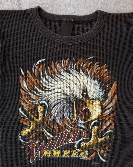 Vintage 1986 Harley-Davidson 3D Emblem Wild Breed Thermal Long Sleeve – Eagle Graphic – Made in USA
