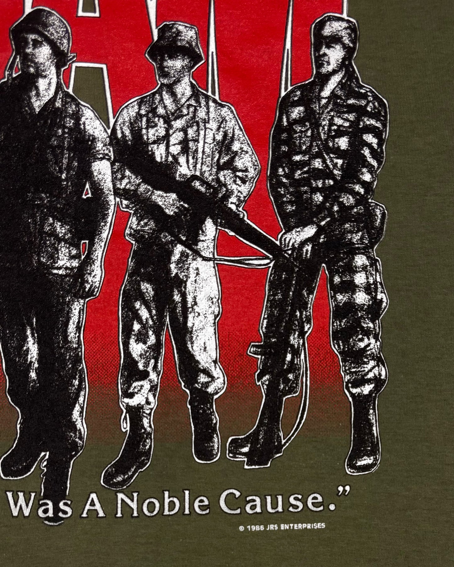 Vintage 1986 NAM Vietnam War "Ours Was A Noble Cause" t-shirt by JRS Enterprises – back view