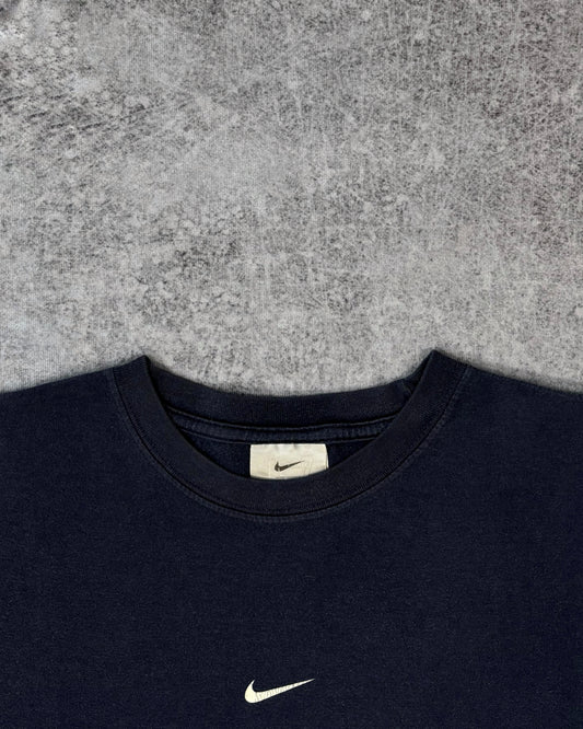 Vintage 2000s Nike Mini Swoosh Graphic T-Shirt – Back Print Logo Tee Navy