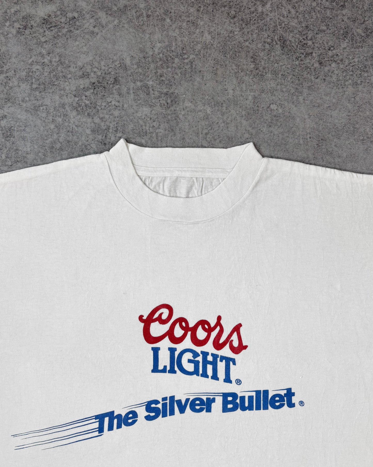 Vintage 1980s Coors Light “The Silver Bullet” Graphic T-Shirt – White Single Stitch Beer Promo Tee