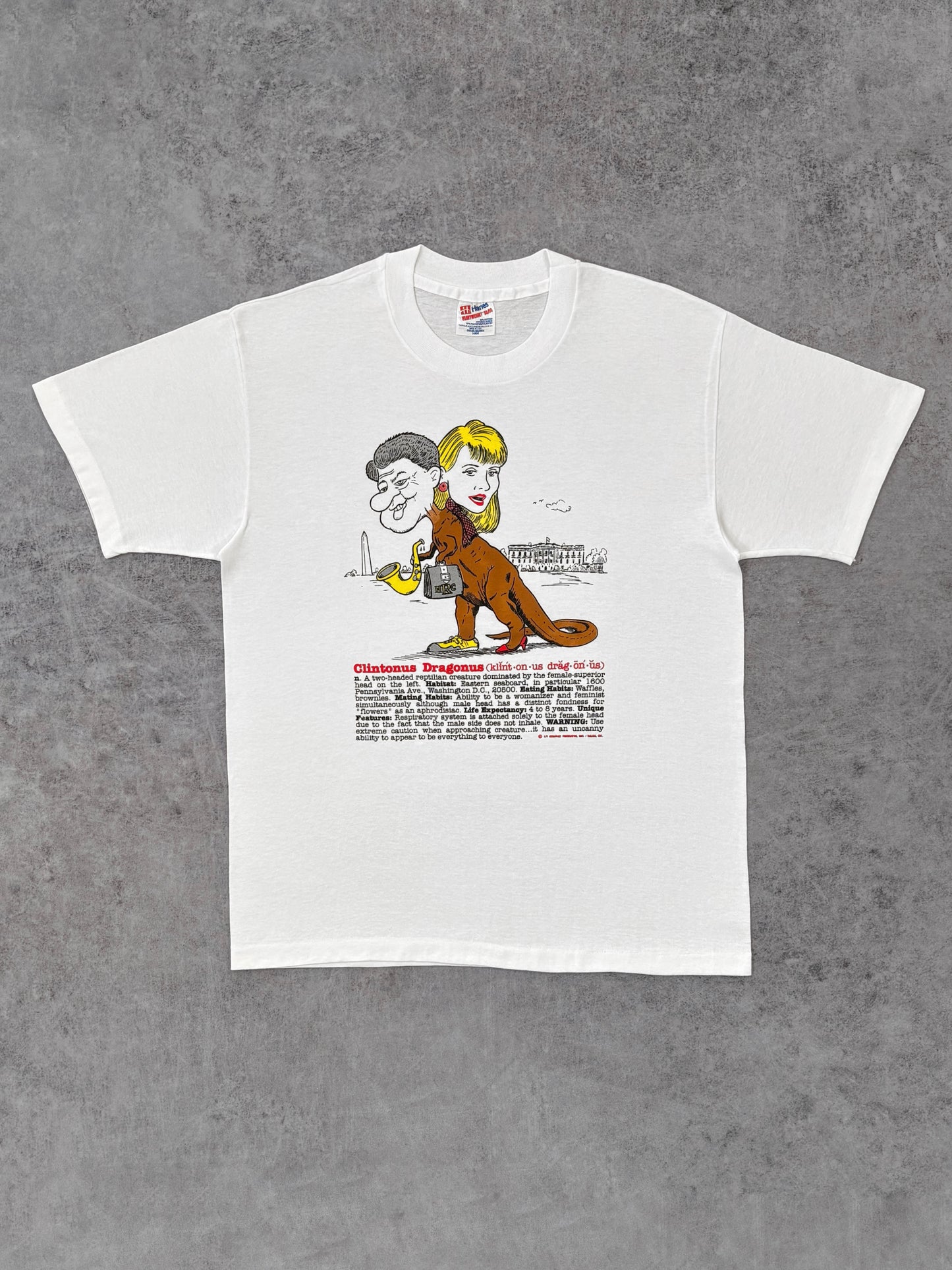 Vintage 1990s Clintonus Dragonus Political Graphic T-Shirt – Hanes Heavyweight - USA Made