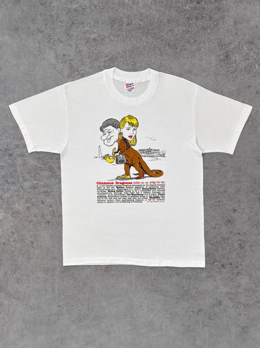 Vintage 1990s Clintonus Dragonus Political Graphic T-Shirt – Hanes Heavyweight - USA Made