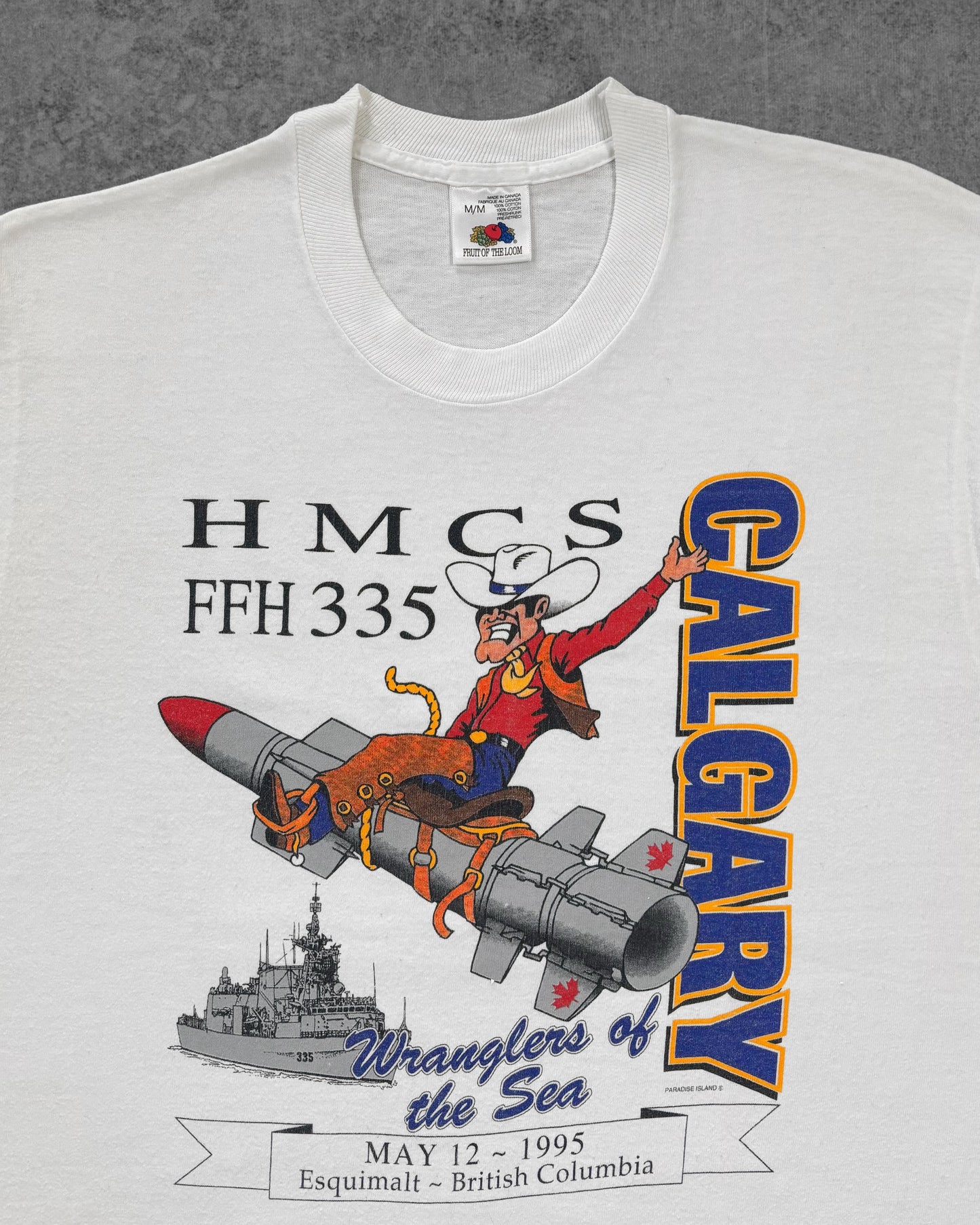 Vintage 1995 HMCS Calgary FFH 335 T-Shirt – Canadian Navy – Fruit of the Loom – Made in Canada