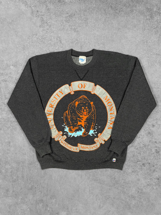 Vintage 1990s Russell Athletic University of Montana Grizzly Crewneck – Made in USA Graphic Sweatshirt
