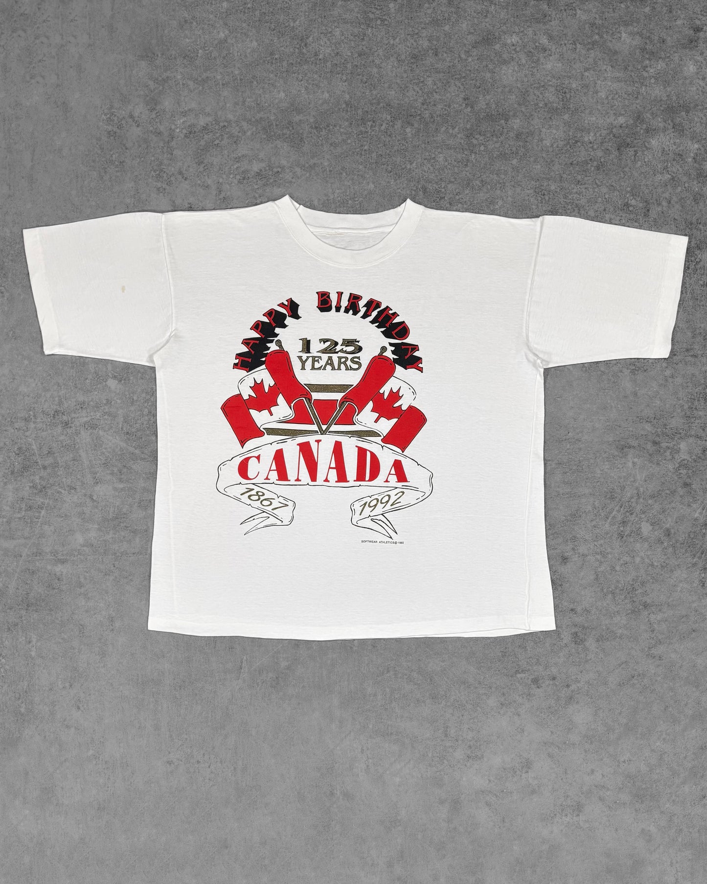 Vintage 1992 Canada 125 Years Anniversary Graphic T-Shirt – Happy Birthday Canada Tee – Single Stitch - Made in Canada