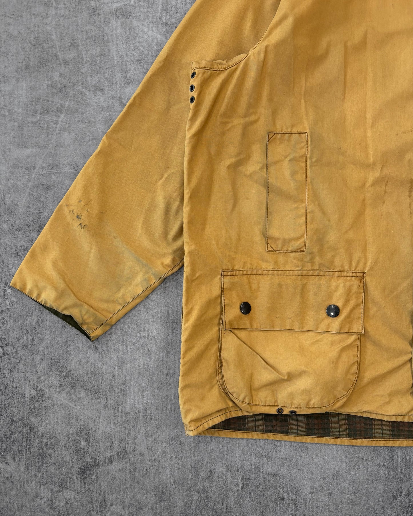 Vintage 1990s Barbour Beaufort Wax Jacket Mustard Yellow – Made in England British Field Jacket