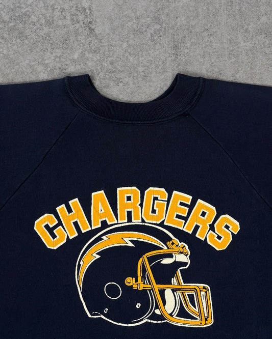 Vintage 1980s Logo 7 San Diego Chargers NFL Crewneck - Made in USA - Navy Raglan