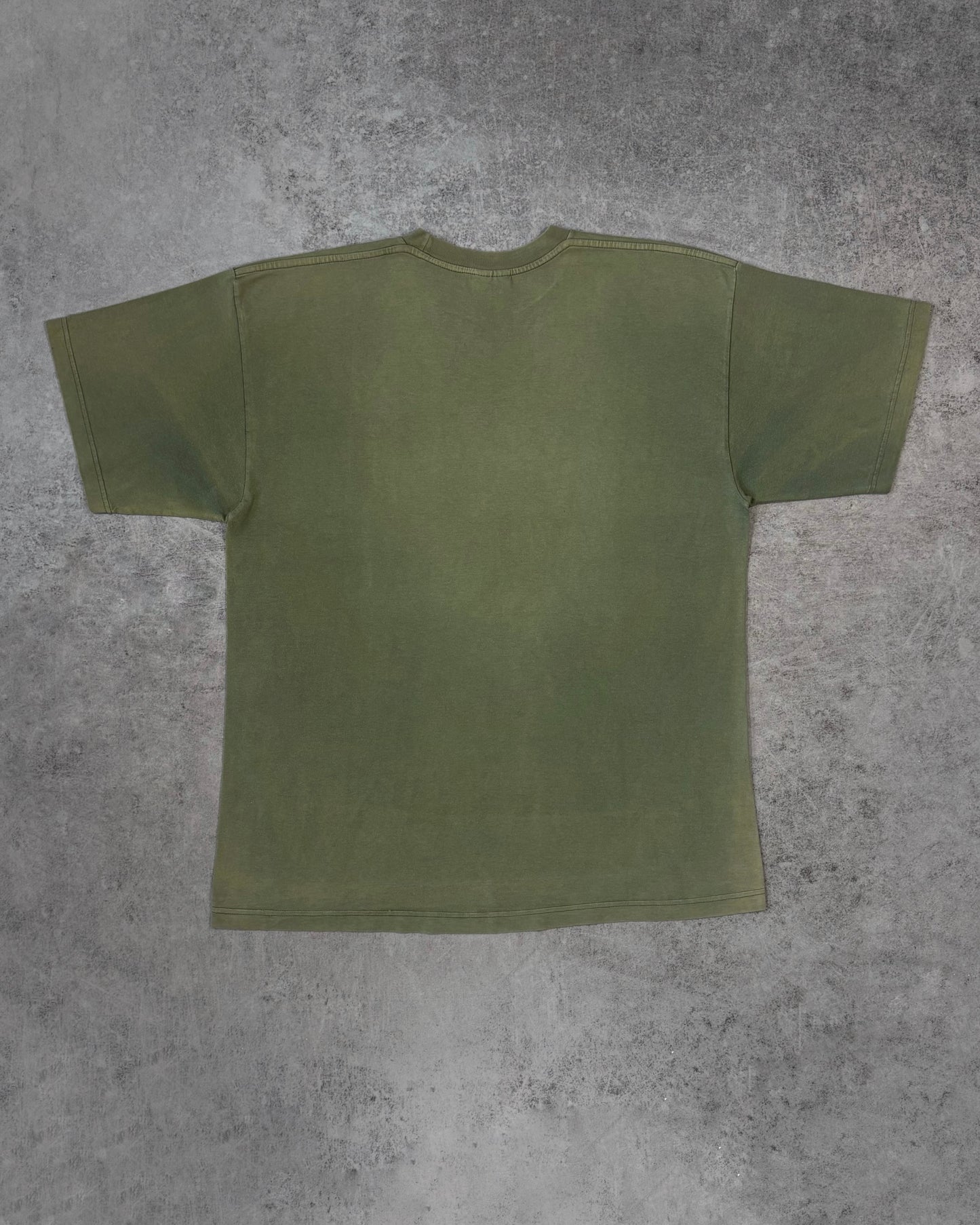 Vintage 1990s Nike Sunfaded Mini Swoosh T-Shirt - Olive Green Logo Tee