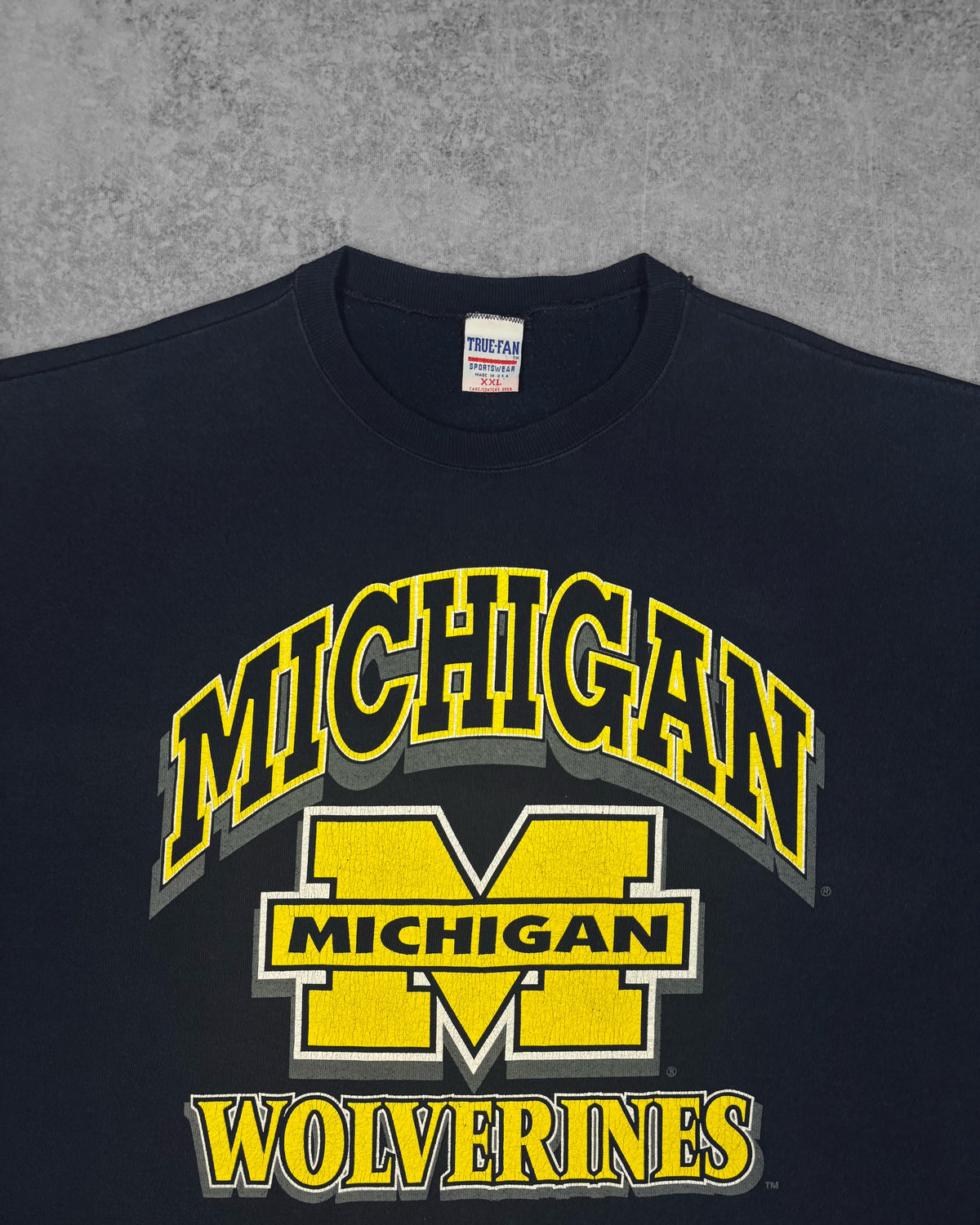Vintage 1990s Michigan Wolverines True-Fan USA Crewneck Sweatshirt – NCAA Big Logo Screen Print