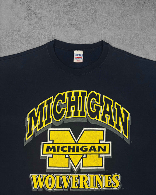 Vintage 1990s Michigan Wolverines True-Fan USA Crewneck Sweatshirt – NCAA Big Logo Screen Print