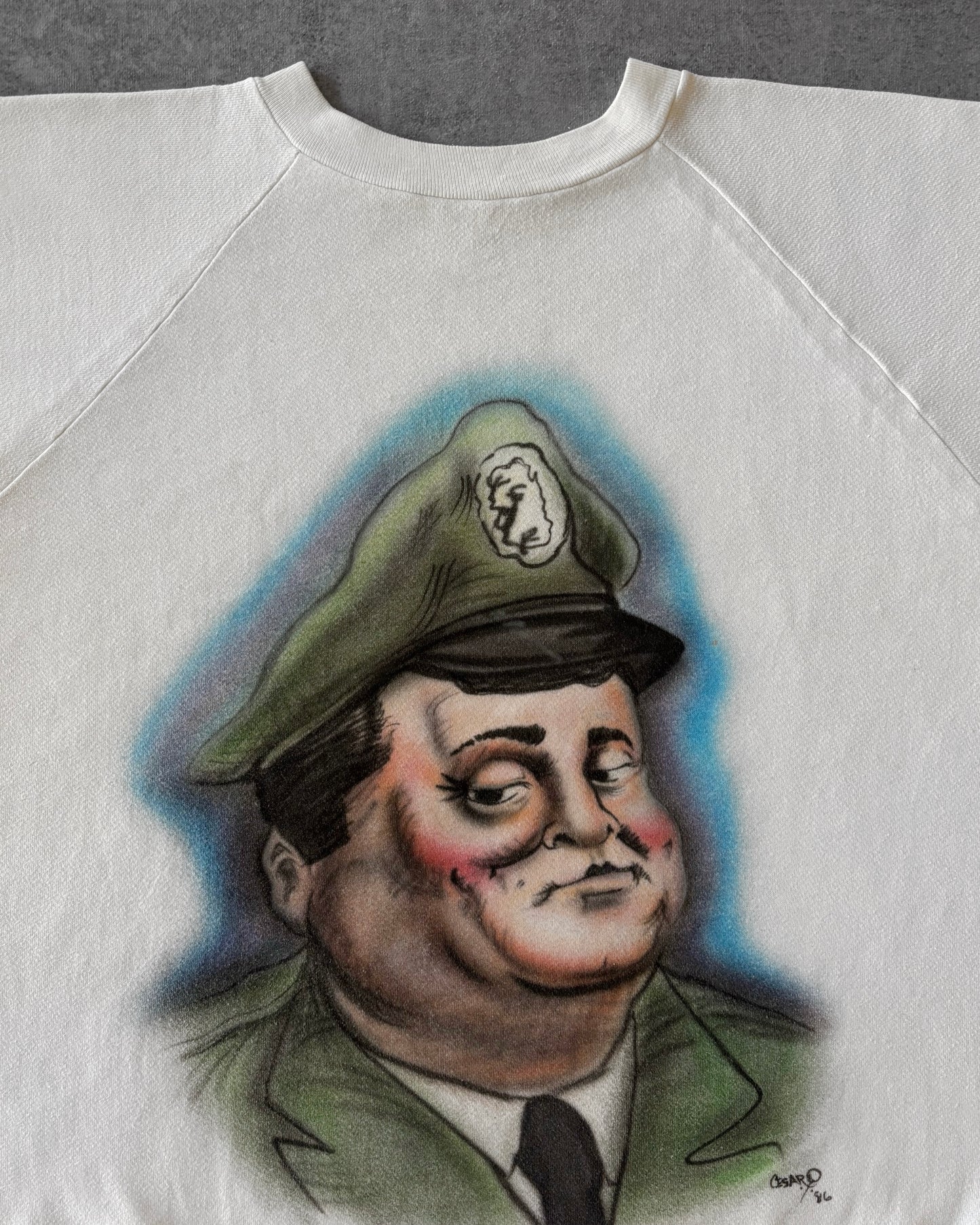 Vintage 1986 Airbrush Military Caricature Sweatshirt – Handpainted Crewneck
