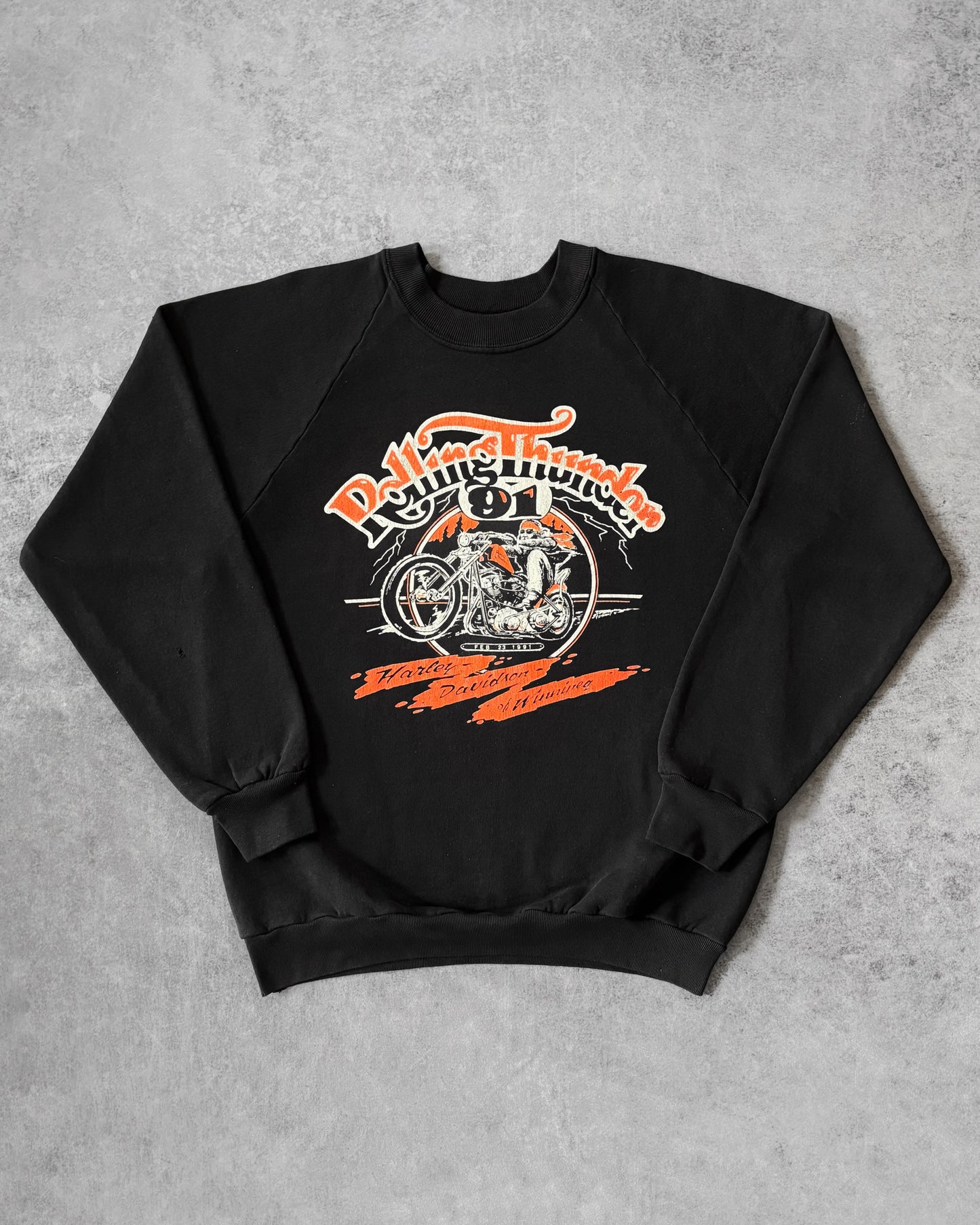 Vintage 1991 Harley-Davidson Biker Crewneck – Rolling Thunder ’91 – Winnipeg