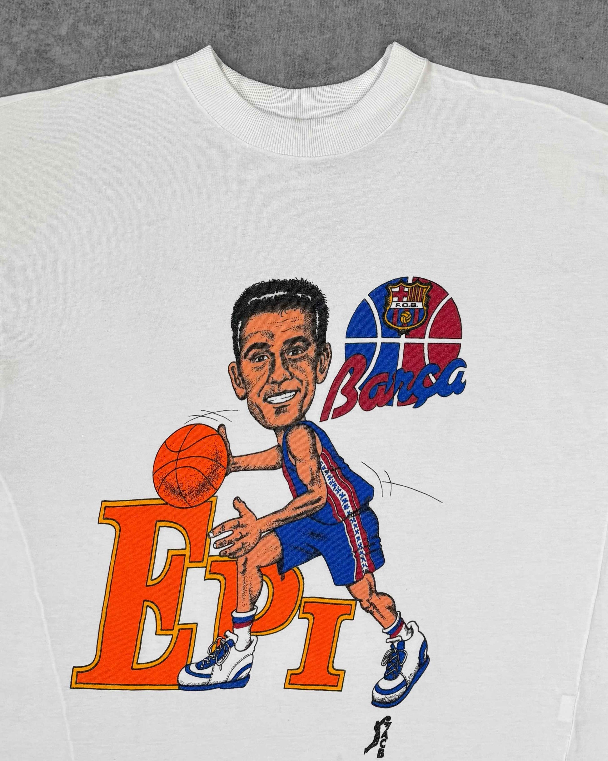 Vintage 1980s FC Barcelona Basket Juan Antonio "Epi" San Epifanio T-Shirt - Made in Spain - Graphic Tee - Single Stitch