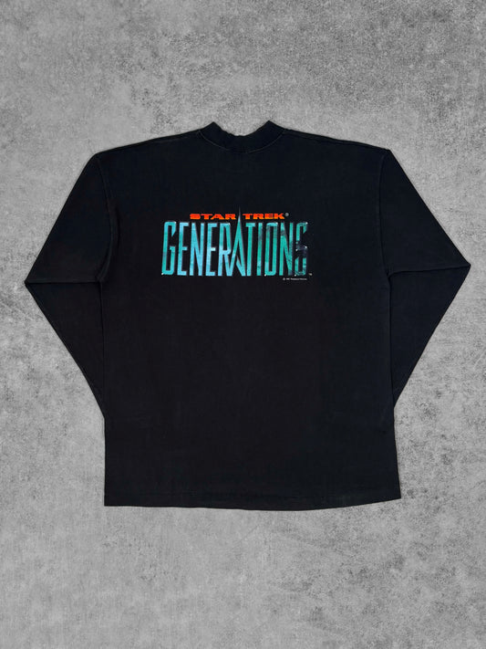 Front view of vintage 1995 Star Trek Generations long sleeve mock neck tee