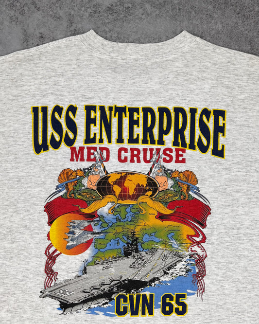 Vintage 1990s USS Enterprise CVN-65 Med Cruise Long Sleeve T-Shirt – Oneita Power-T – Made in USA