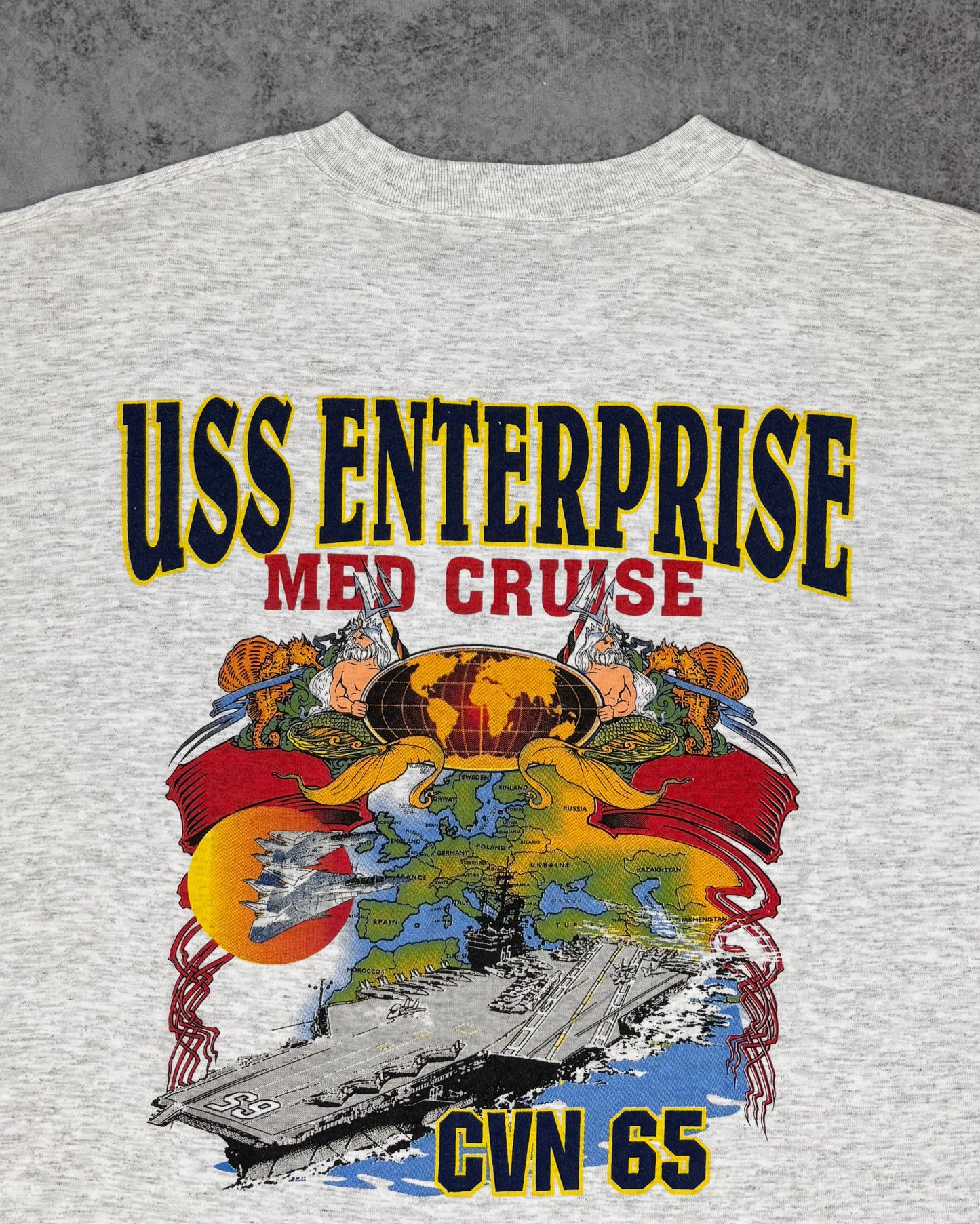 Vintage 1990s USS Enterprise CVN-65 Med Cruise Long Sleeve T-Shirt – Oneita Power-T – Made in USA
