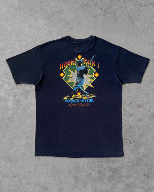 Vintage 90s Nikoata Baseball Tee – Power Hitter Graphic – Home Run Cartoon