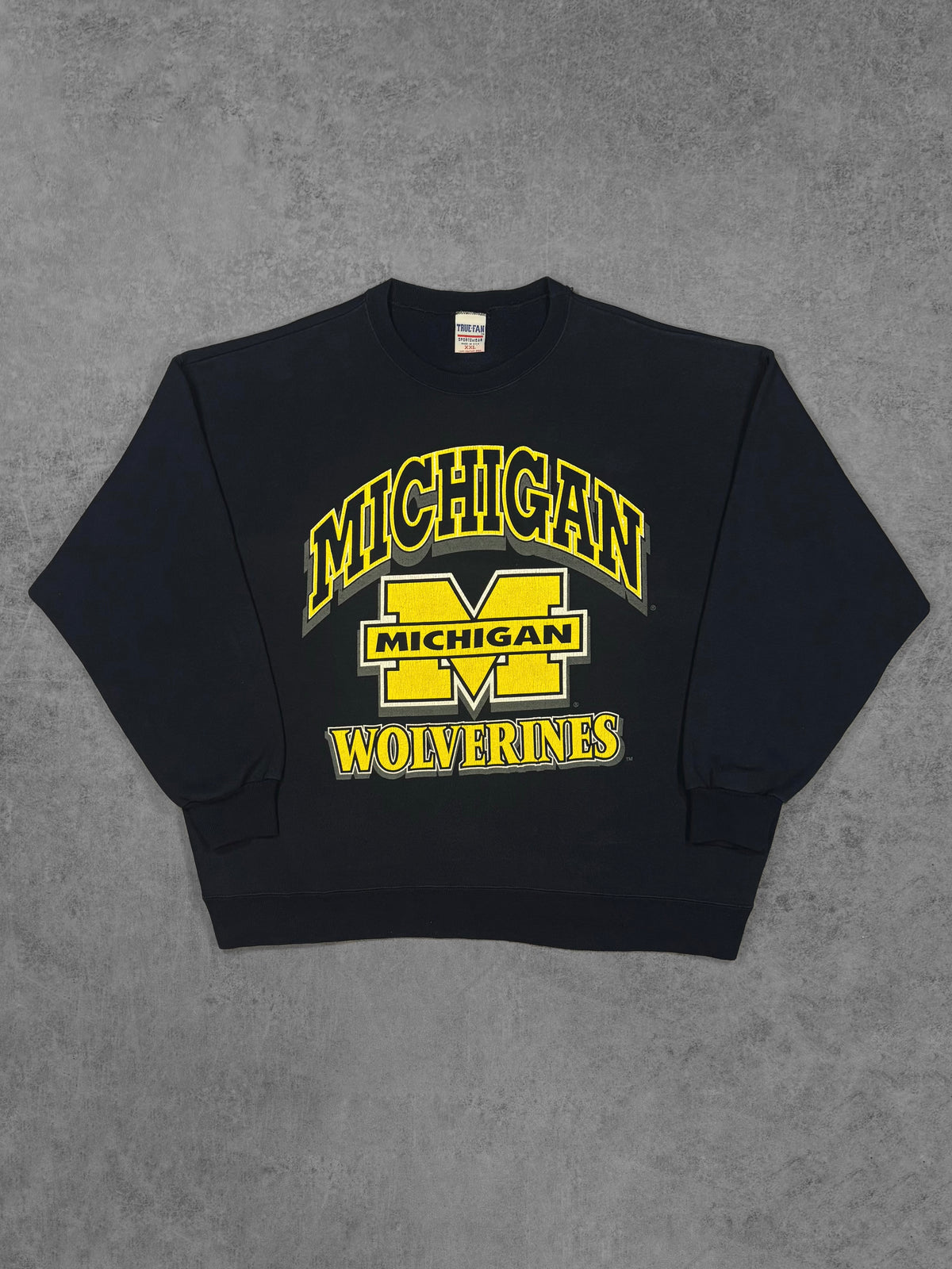 Vintage 1990s Michigan Wolverines True-Fan USA Crewneck Sweatshirt – NCAA Big Logo Screen Print