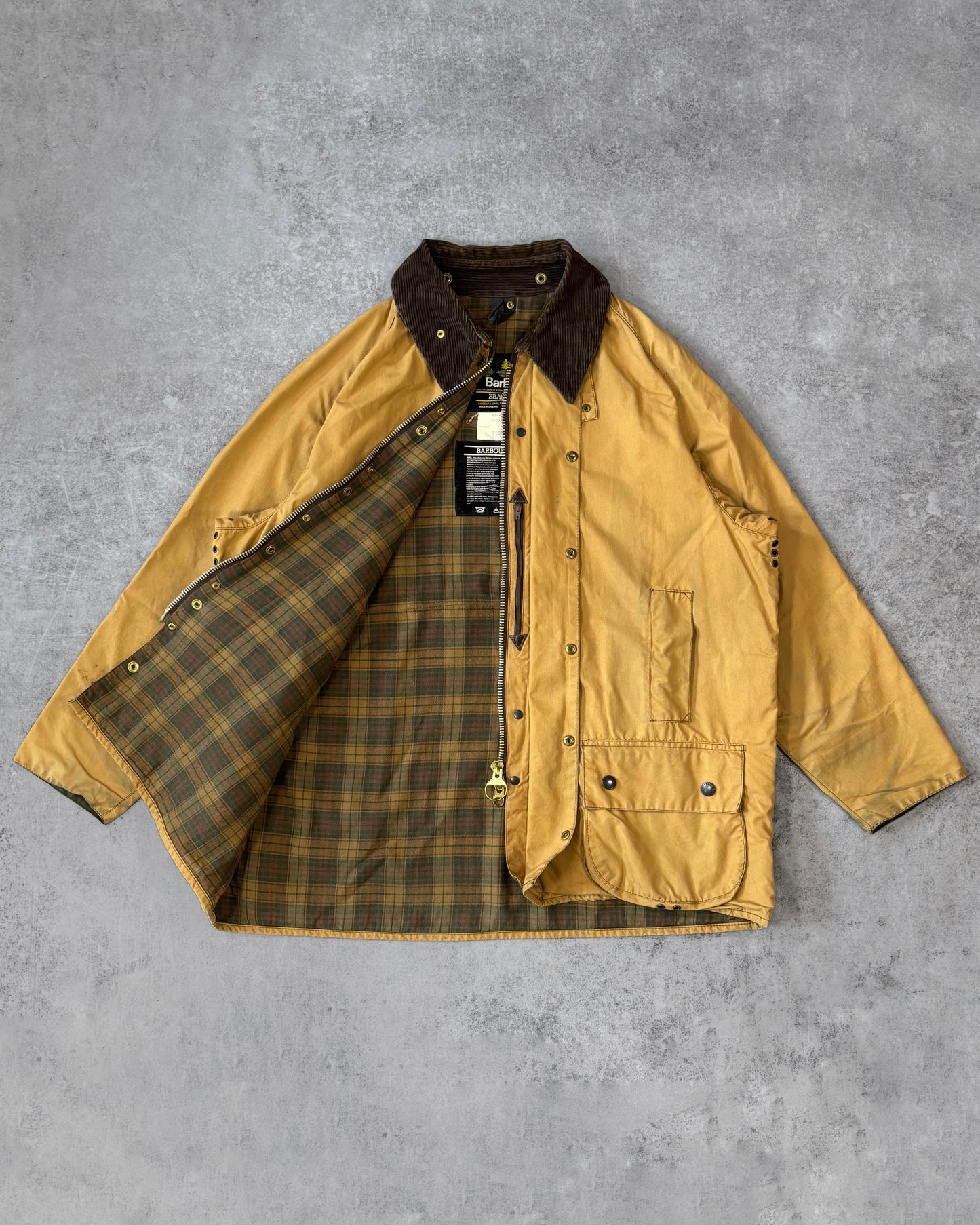 Vintage 1990s Barbour Beaufort Wax Jacket Mustard Yellow – Made in England British Field Jacket