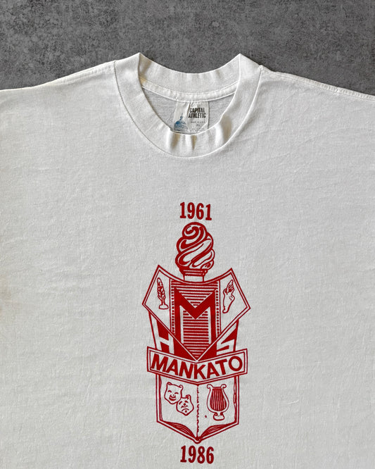 Vintage 1986 Mankato High School Crest Tee  - Capital Athletic Tag - USA Made