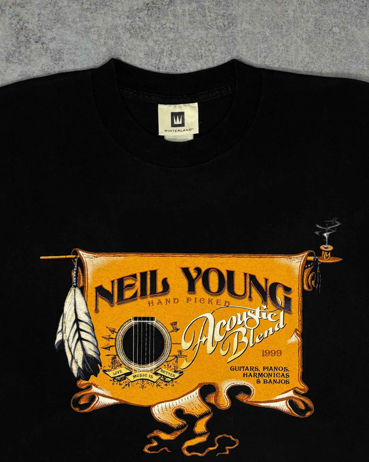 Vintage 1999 Neil Young Solo Acoustic Tour T-Shirt - Winterland - Double Sided Graphic