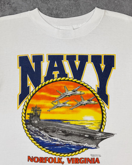 Vintage 1998 US Navy Norfolk Virginia Aircraft Carrier Graphic T-Shirt - Made in USA - Single Stitch