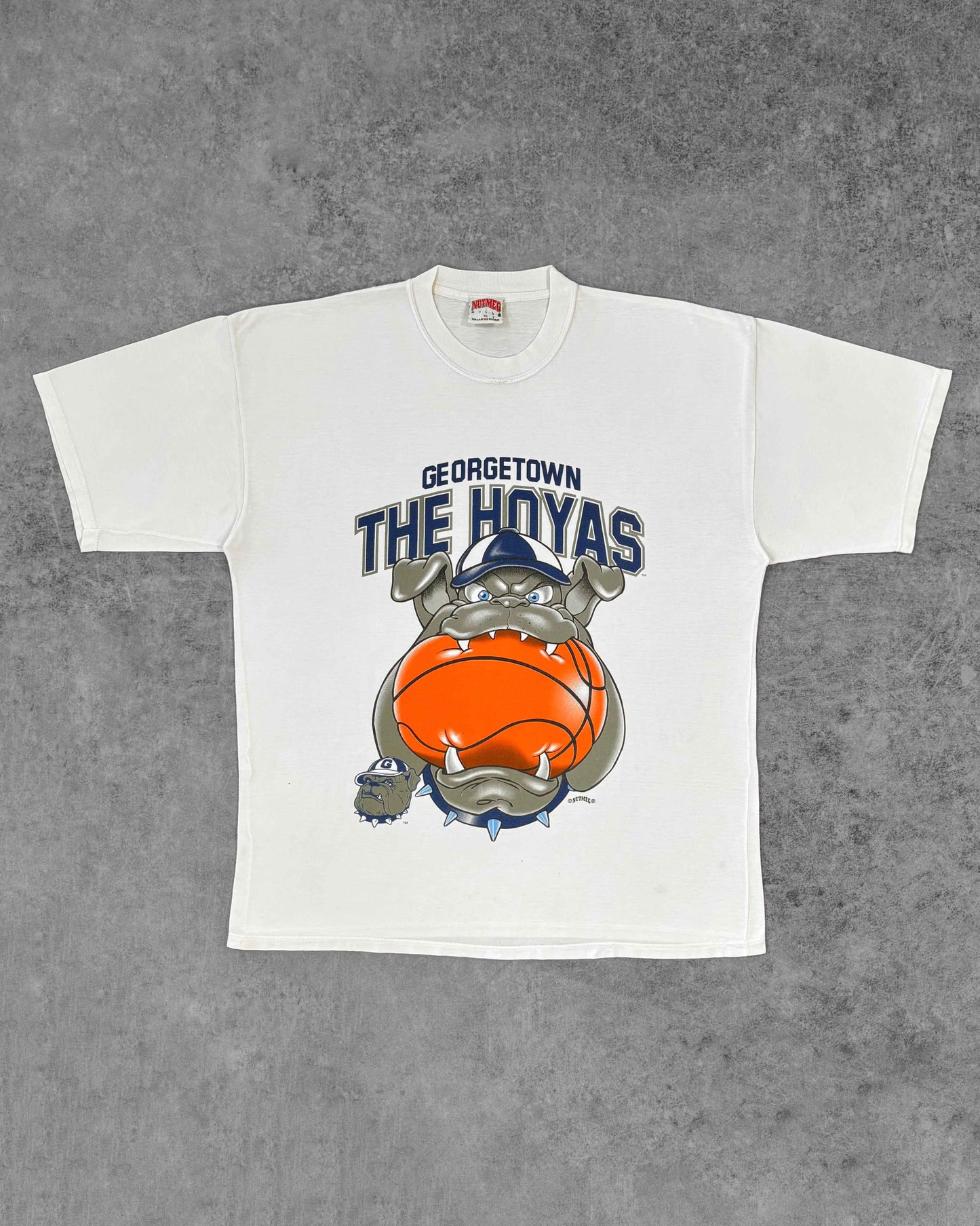 Vintage 1990s Nutmeg Mills Georgetown Hoyas Graphic T-Shirt - Made in USA - Single Stitch - NCAA Basketball