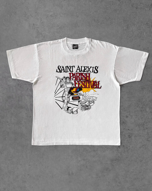 Vintage 90s Saint Alexis Parish Festival Tee – Cartoon Ride Graphic – FOTL Tag– Made in USA