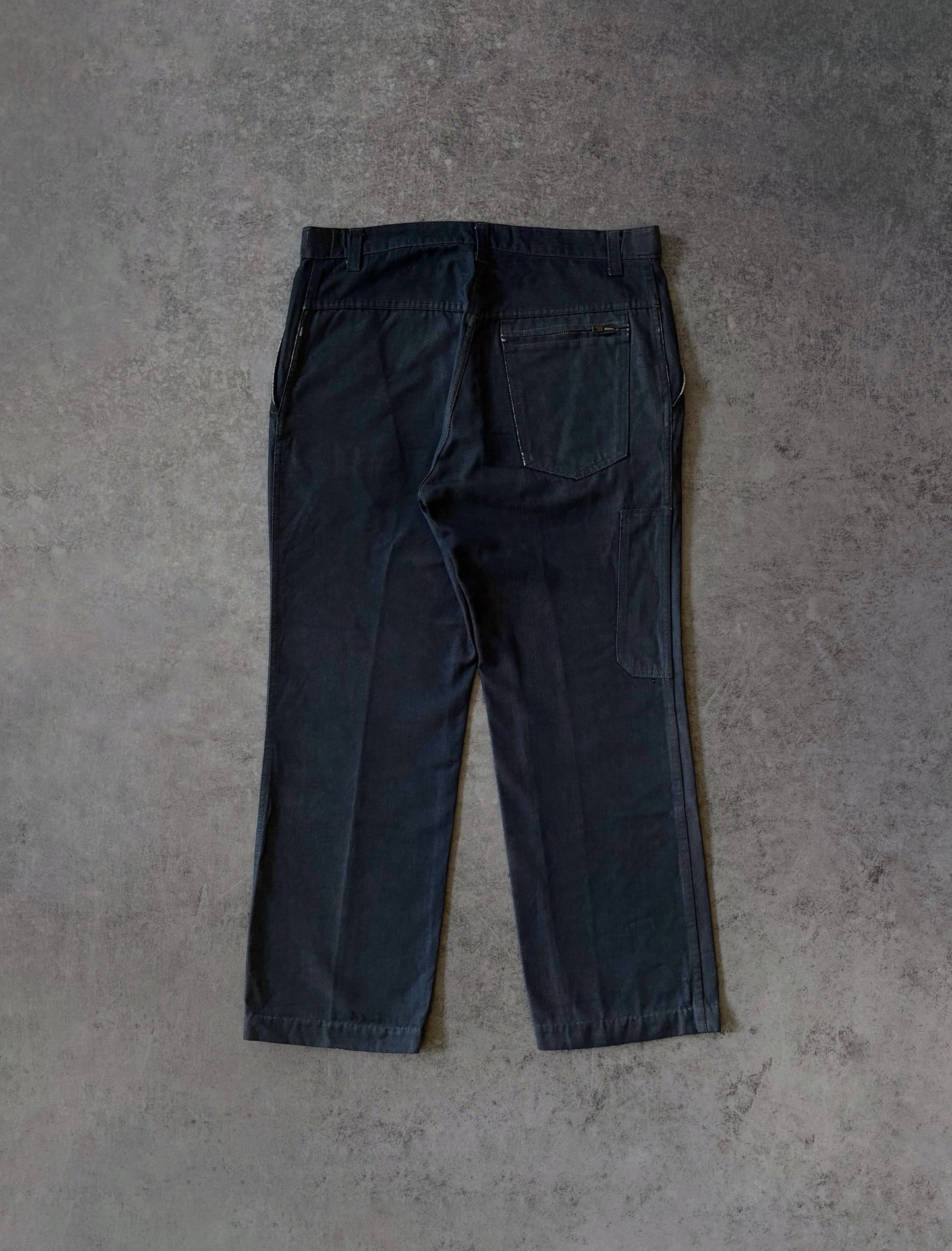 Vintage 1970s European Workwear Carpenter Pants – Blue Cotton Twill – Éclair Zipper