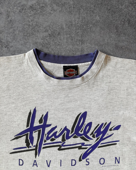 Vintage Early 1990s Harley-Davidson Bill Chaney Pleasant Hill Double Layer T-Shirt – Grey & Purple