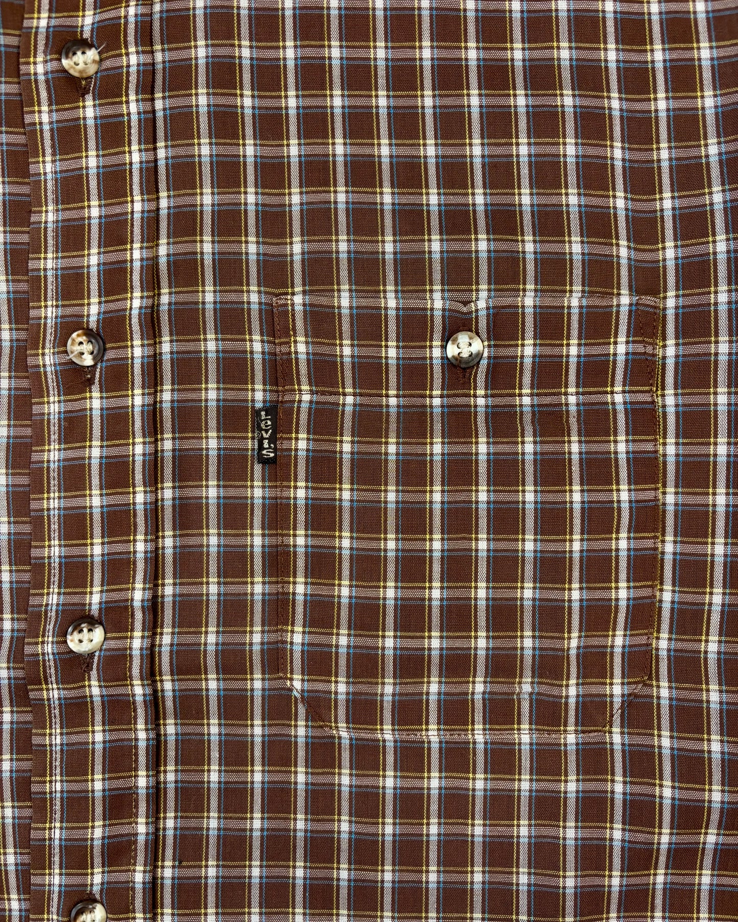 Vintage 1990s Levi’s Action Shirt Brown Plaid Button Down – Made in USA - Cropped Shirt