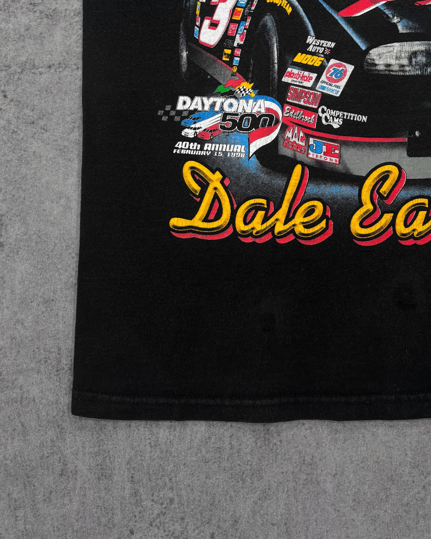 Vintage 1998 Dale Earnhardt Daytona 500 Champion NASCAR Double Sided Racing T-Shirt - Competitors View Black