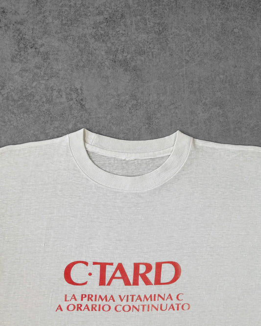 Vintage 1980s C-TARD Italian Vitamin C Promo Graphic T-Shirt – White Red Screen Print