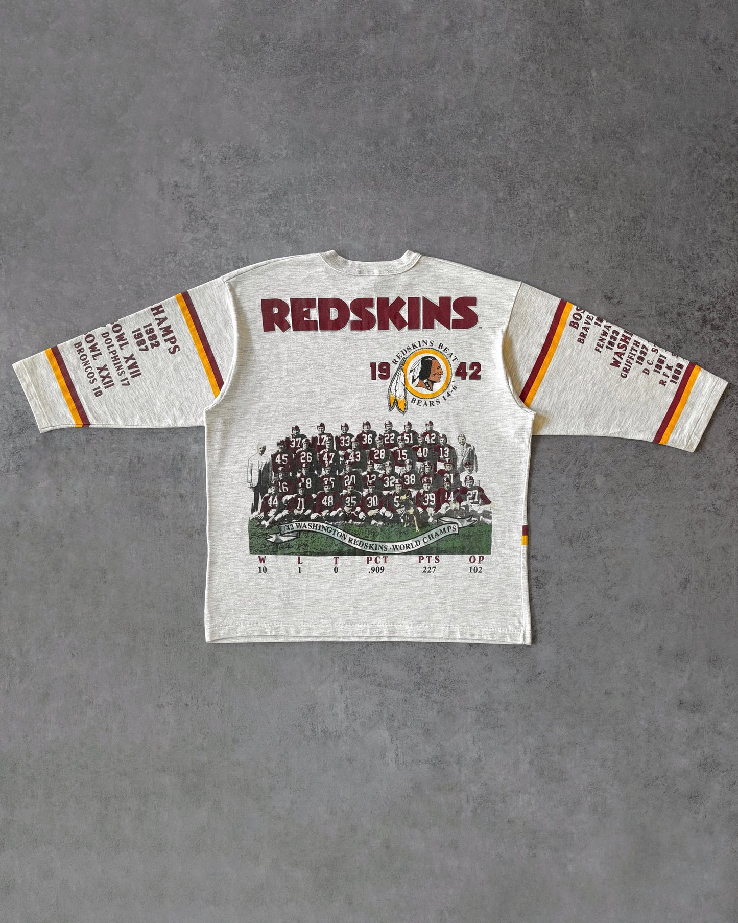 Vintage 1990 Washington Redskins 1942 Champions 3/4 Sleeve T-Shirt – Long Gone Series – Made in USA