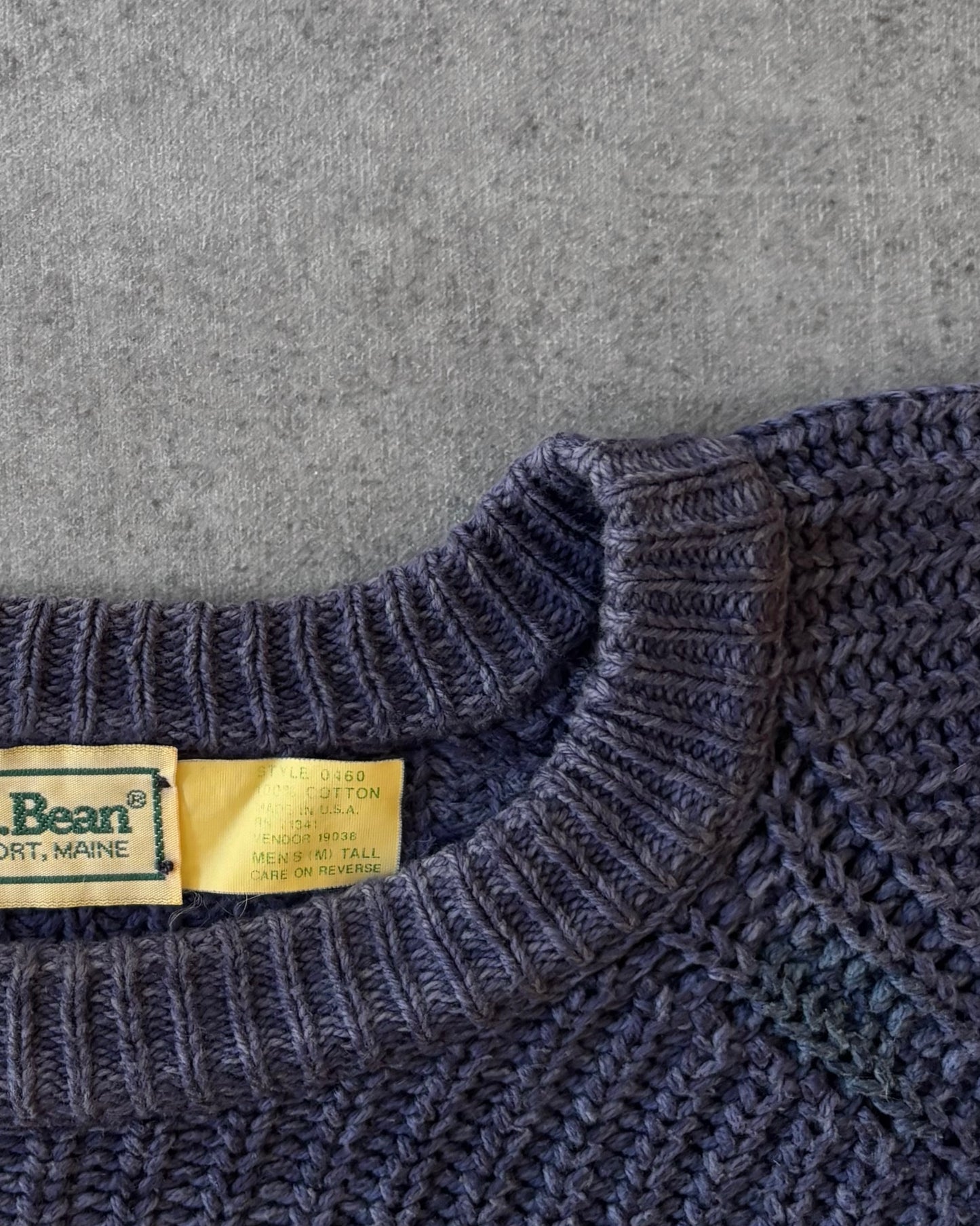 Vintage Late 1970s L.L. Bean Raglan Fisherman Sweater – Navy Cotton Knit – USA Classic