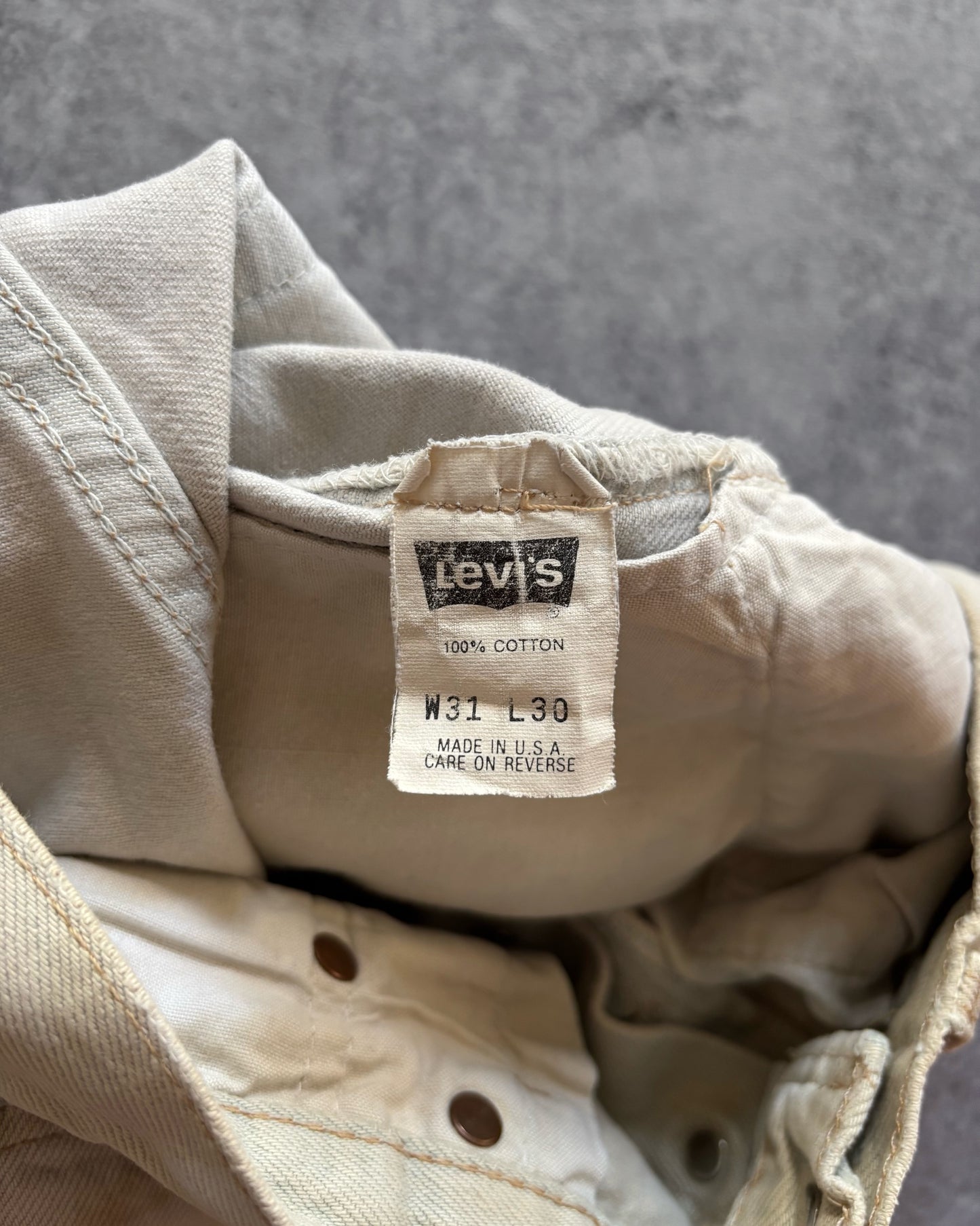 Vintage Mid 1990s Desert Sand Levi’s 501 USA – Marble Wash Sand/Ice Fade