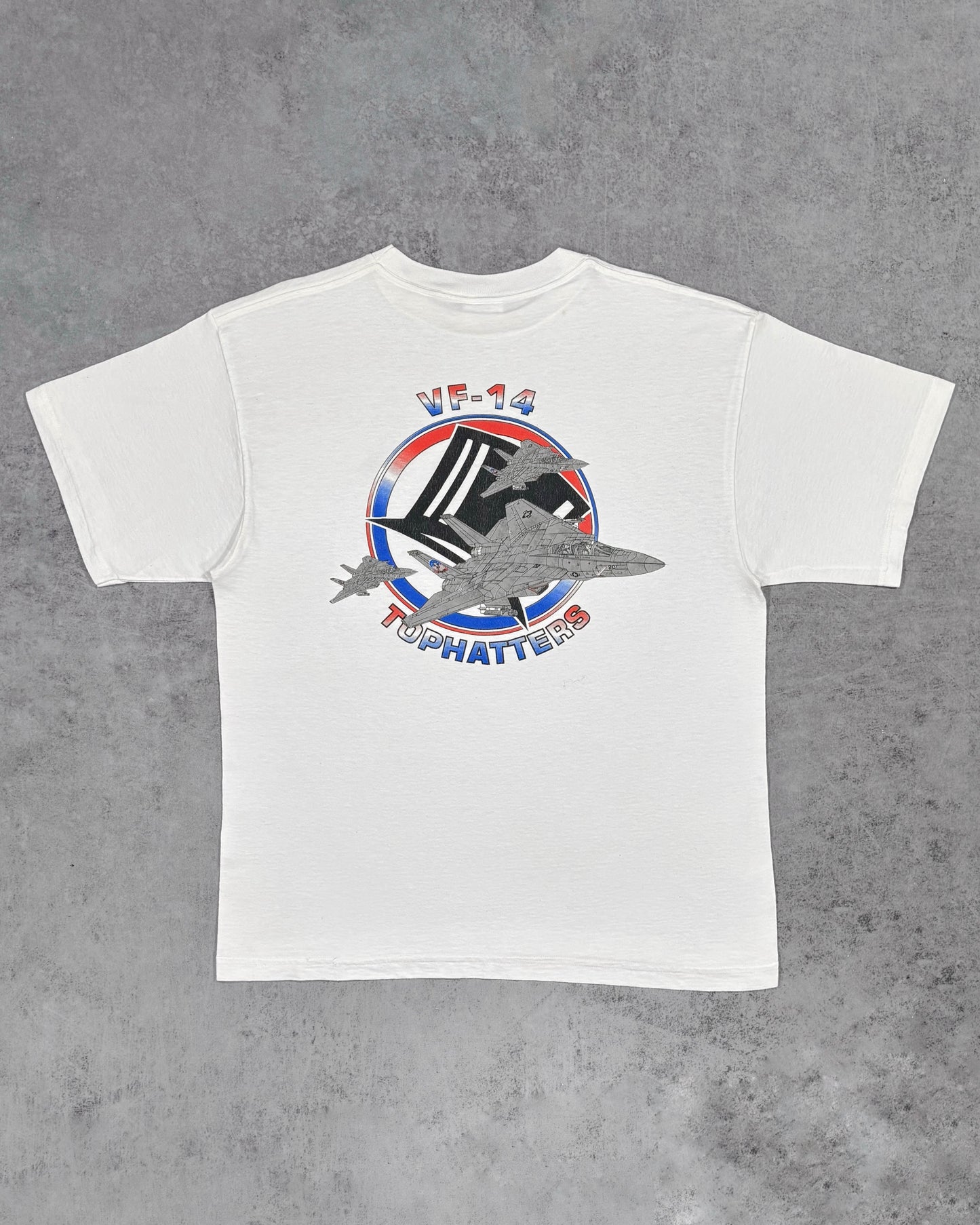Vintage 1990s VF-14 Tophatters F-14 Tomcat Military Graphic T-Shirt - USA Navy Aviation Tee