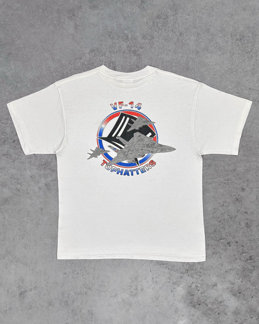 Vintage 1990s VF-14 Tophatters F-14 Tomcat Military Graphic T-Shirt - USA Navy Aviation Tee