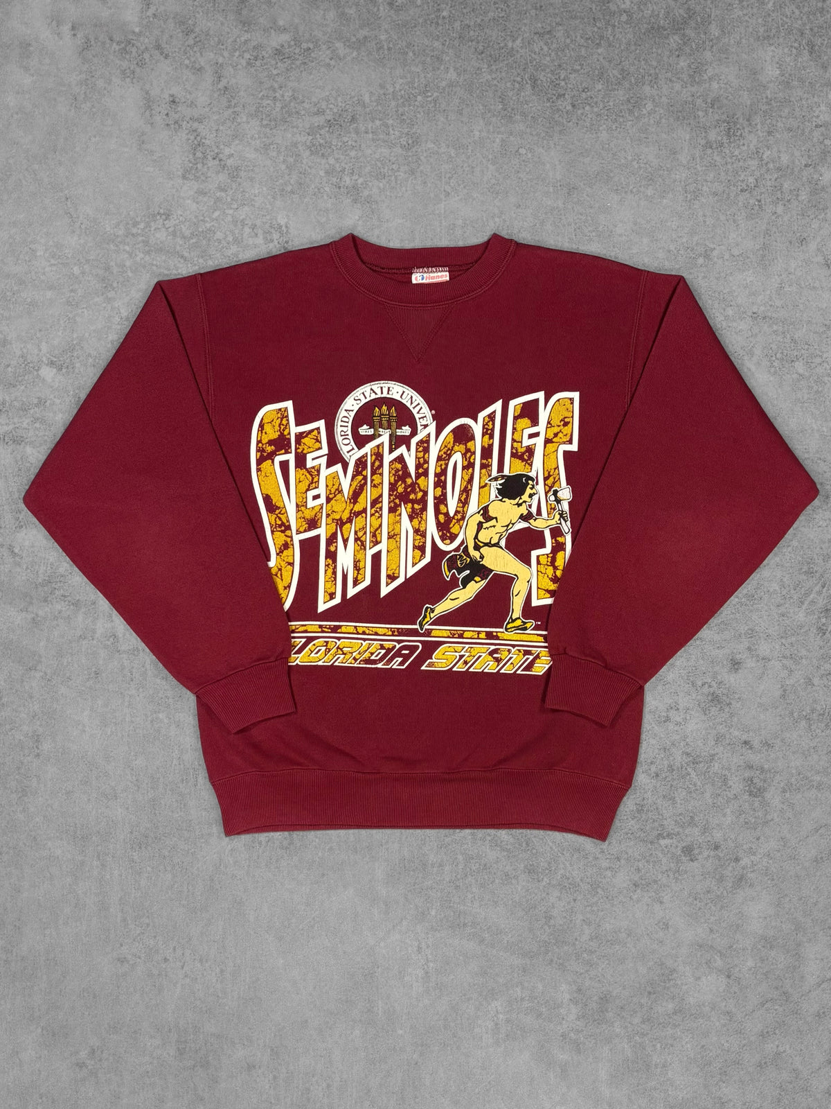 Vintage 1990s Florida State Seminoles garnet crewneck sweatshirt, Hanes Heavyweight Made in USA – front view