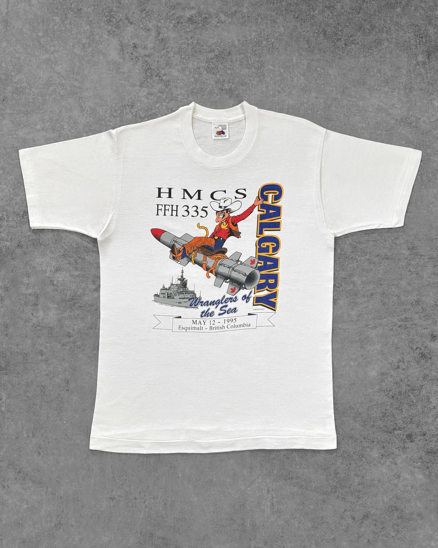 Vintage 1995 HMCS Calgary FFH 335 T-Shirt – Canadian Navy – Fruit of the Loom – Made in Canada